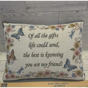 Collection Etc Friend Stitched Pillow Butterflies Flower Tan Brown Throw Pillow